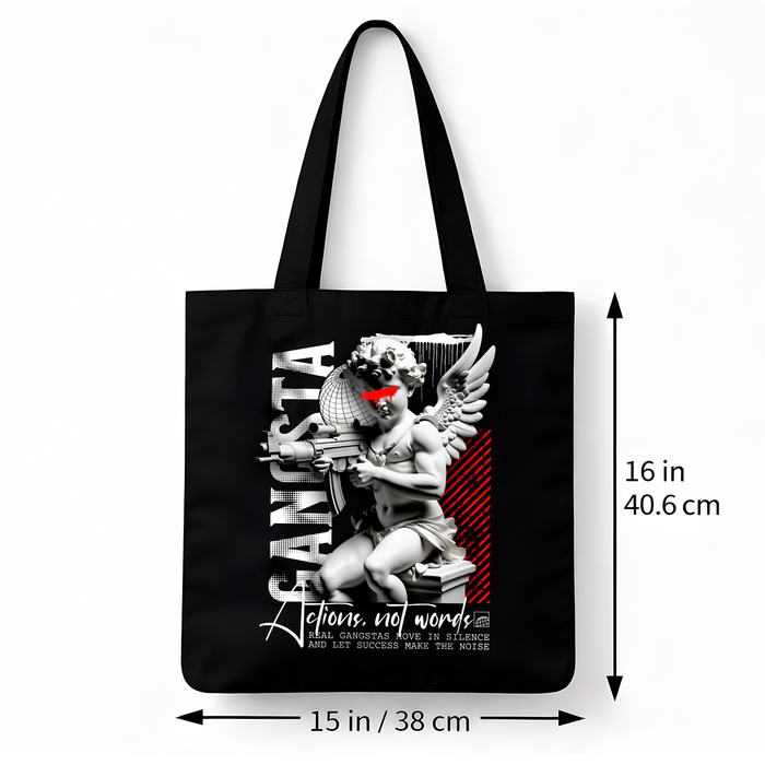 Tote bag noir Gangsta Angel – street art coton premium
