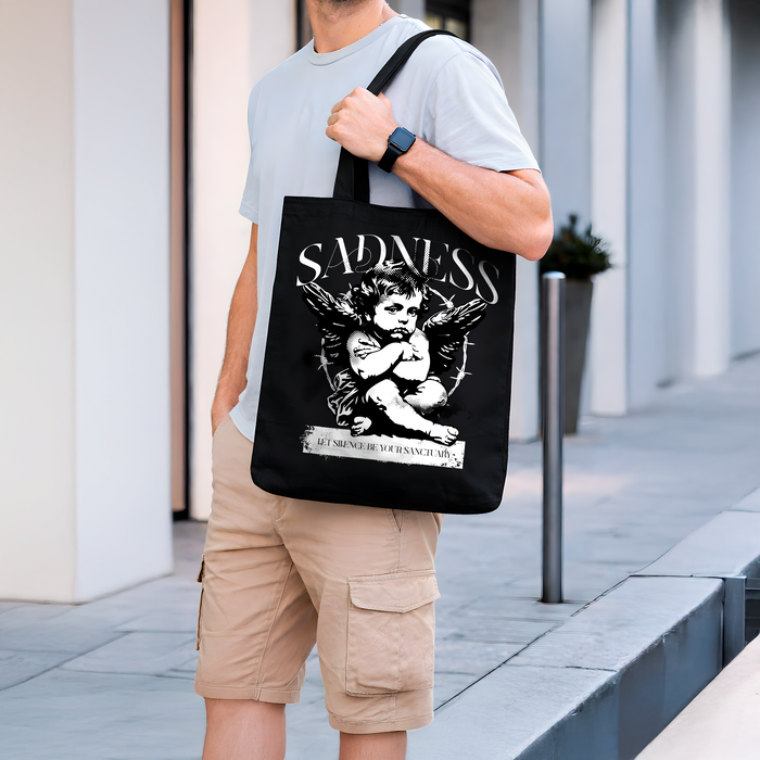 Tote bag noir SADNESS ange gothique