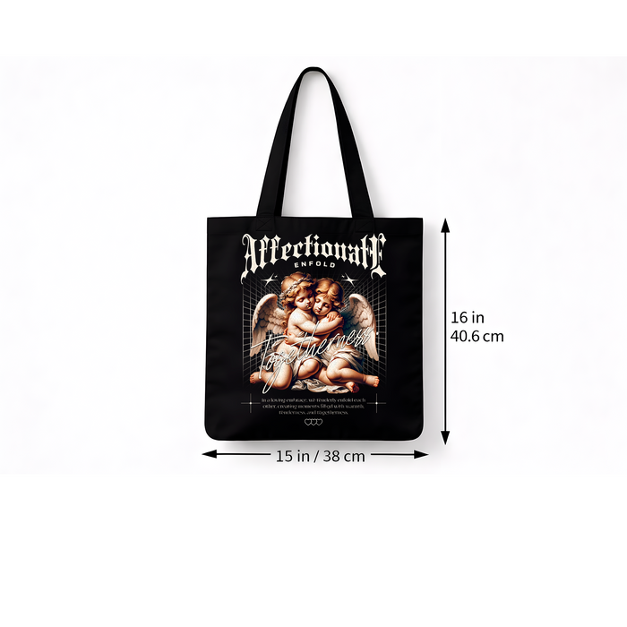 Tote Bag Streetwear “Affectionate Enfold” – Sac en tissu noir imprimé DTF