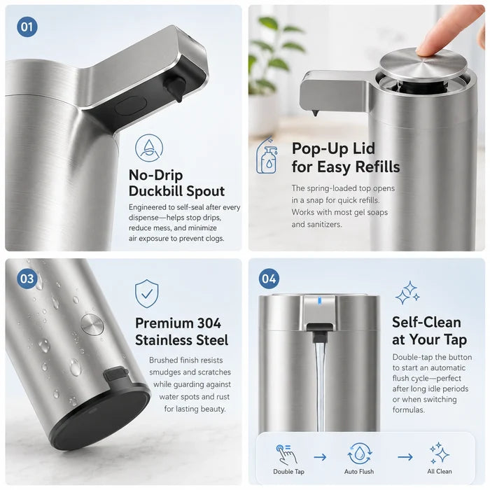Touchless Soap Dispenser, Stainless Steel, Clog-Free