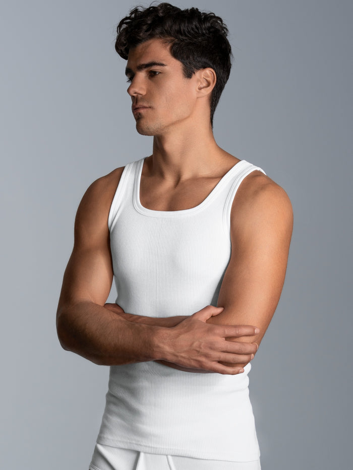 Trigema Premium Organic Cotton Dual Rib Tank-Top | Heavy-Duty White
