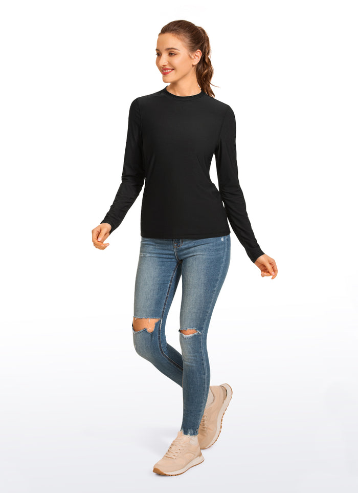 CRZ YOGA Women's Swimwear UPF 50+ Rash Guard Long Sleeve Black