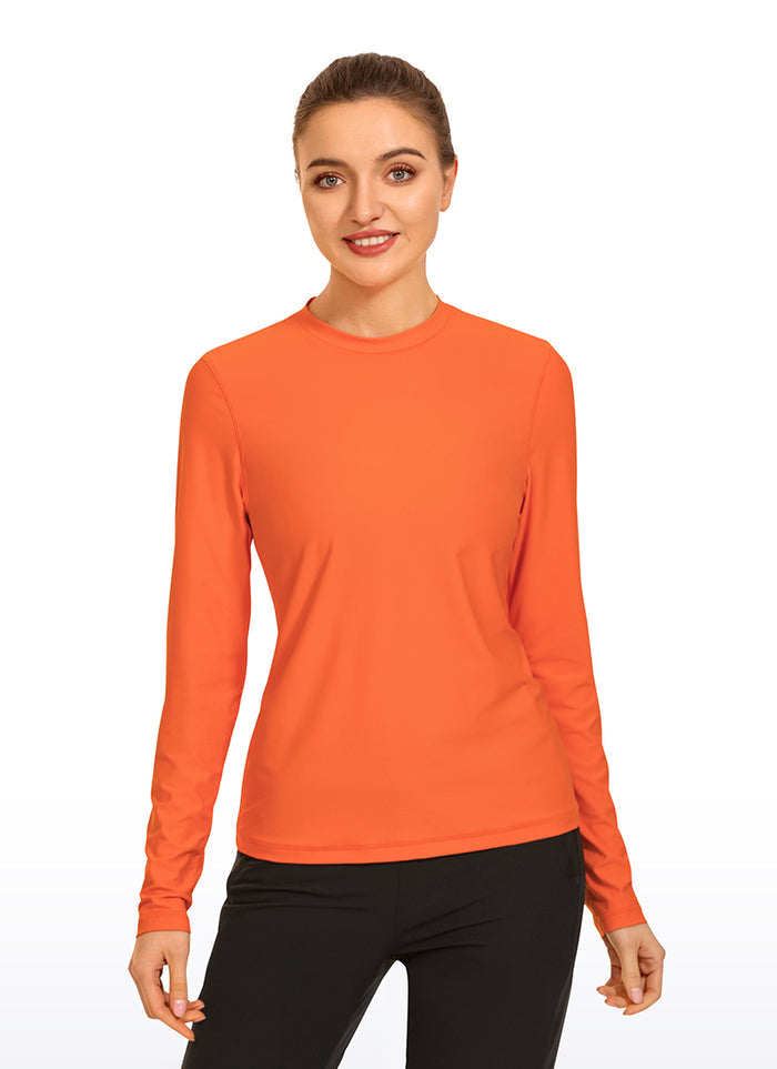 CRZ YOGA Women's Swimwear UPF 50+ Rash Guard Long Sleeve Coral