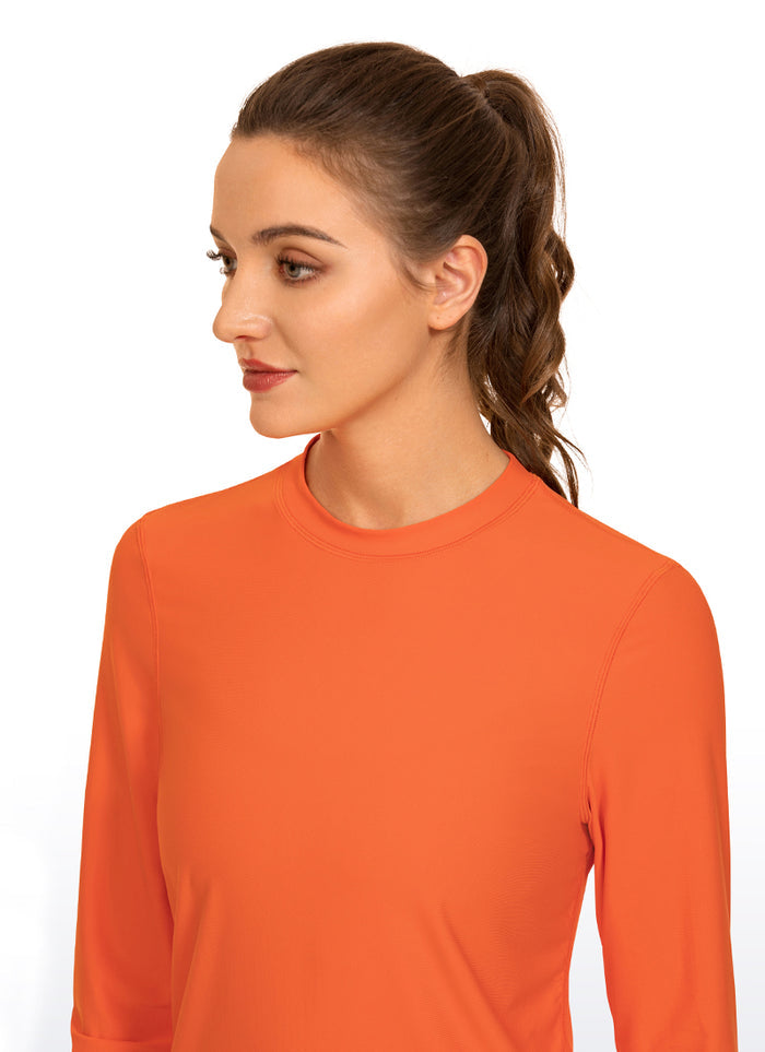 CRZ YOGA Women's Swimwear UPF 50+ Rash Guard Long Sleeve Coral