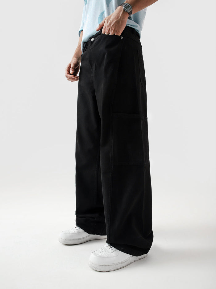Utility V1 black cargo pants male model front view relaxed fit Pakistan – GROOVY