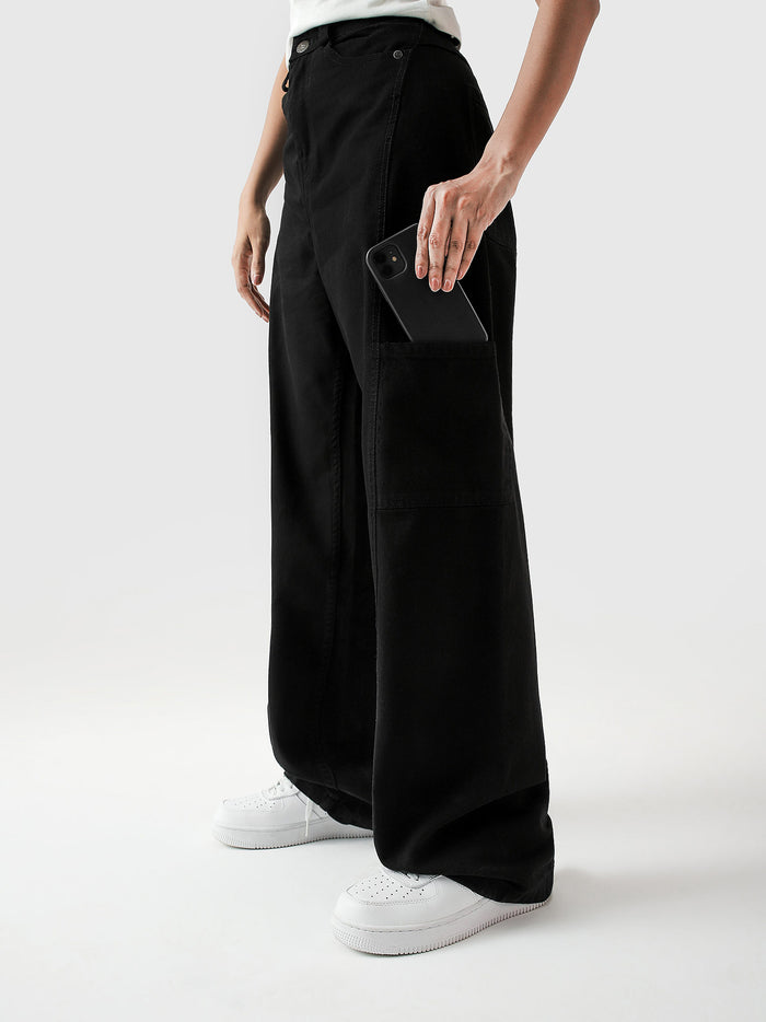Utility V1 black cargos male model side view full body Pakistan – GROOVY