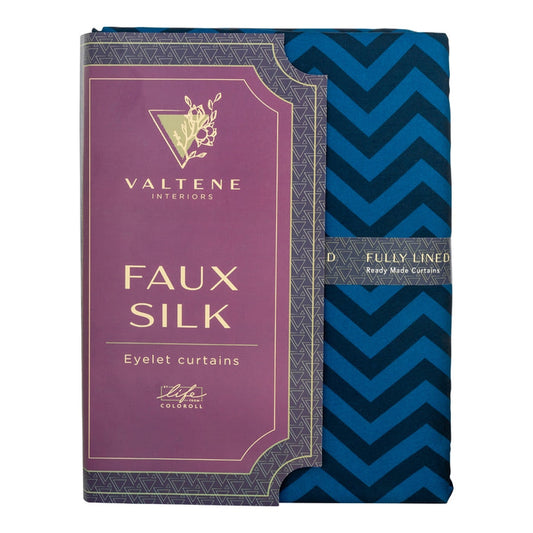 Valtene Printed Faux Silk Curtains - 66 X 90Cm - Blue 340159