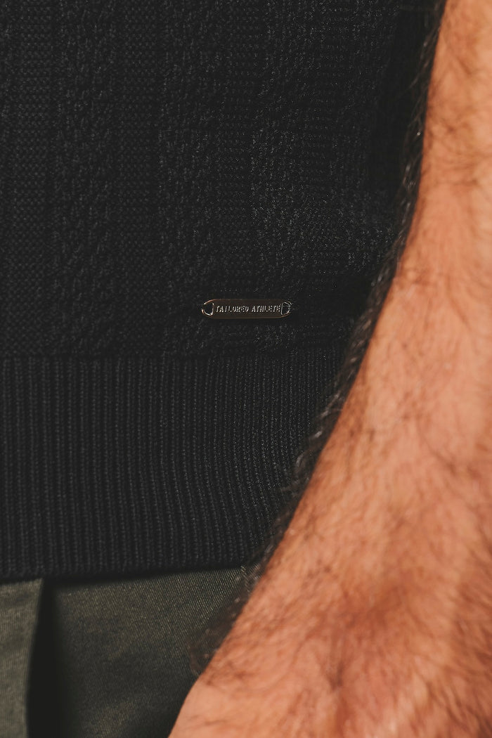 Vertical Stripe Knitted Open Collar Polo Shirt in Black - TAILORED ATHLETE - USA