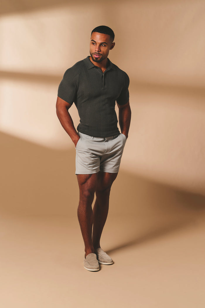 Vertical Stripe Knitted Polo Shirt in Khaki - TAILORED ATHLETE - USA