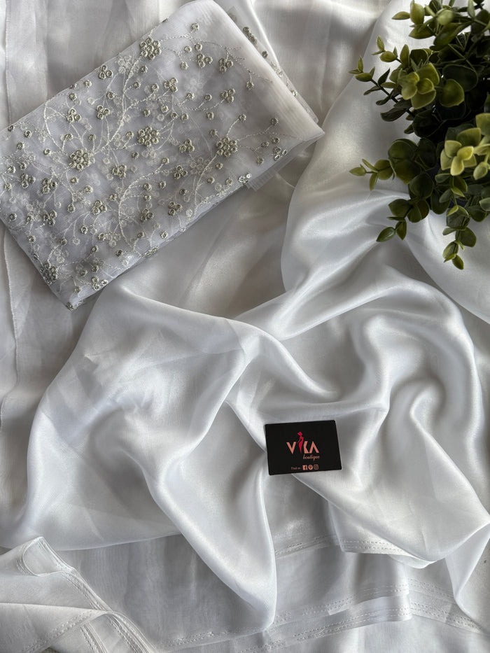 White shimmer georgette saree with blouse