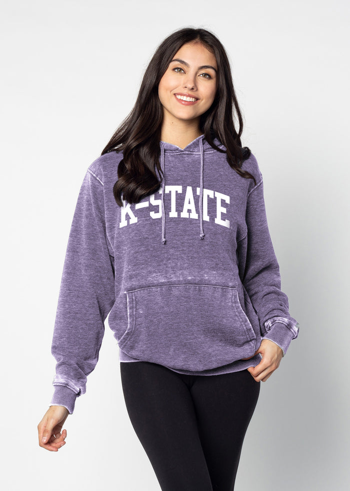 Kansas State Wildcats Unisex Grape Relaxed Burnout fleece Hoodie with Kangaroo pocket, drop shoulders, lived-in look and feel