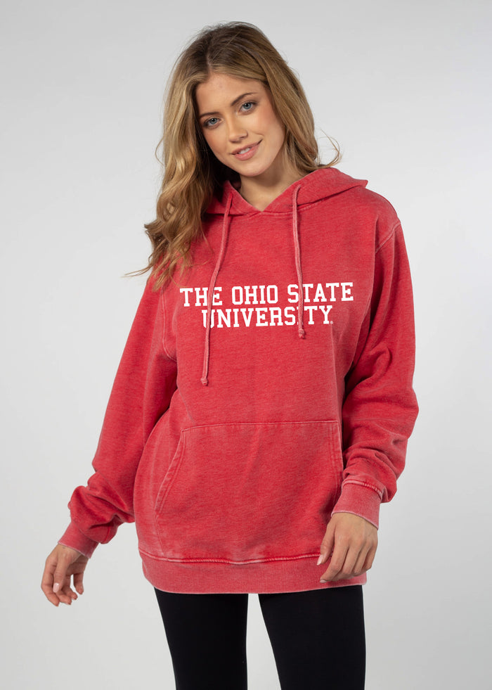 Ohio State Buckeyes Unisex Cardinal Relaxed Burnout fleece Hoodie with Kangaroo pocket, drop shoulders, lived-in look and feel