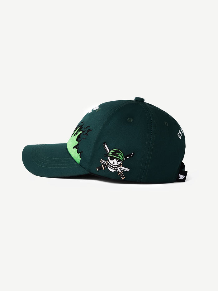 ZORO anime graphic cap in green - GROOVY streetwear, made in Pakistan