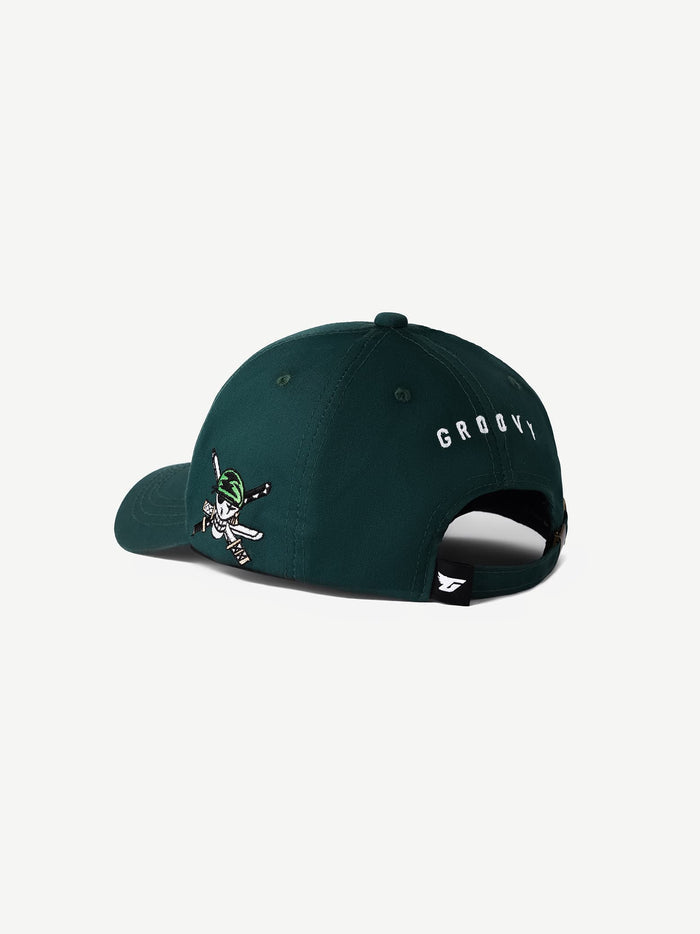 GROOVY ZORO green cap with flame graphic and stitched detail, unisex
